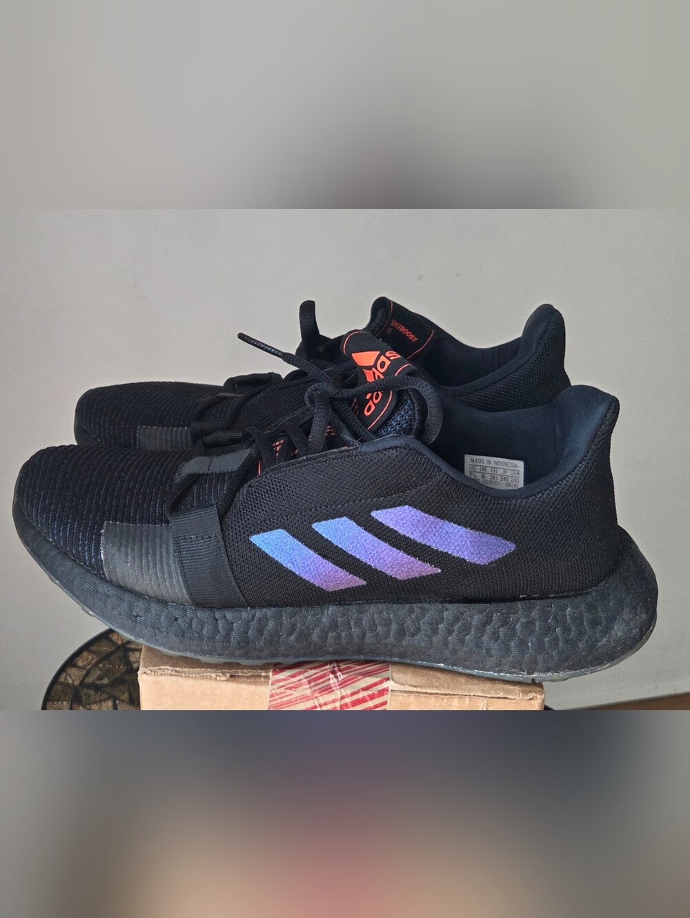 Adidas Black Running Shoes with Iridescent Three Stripes